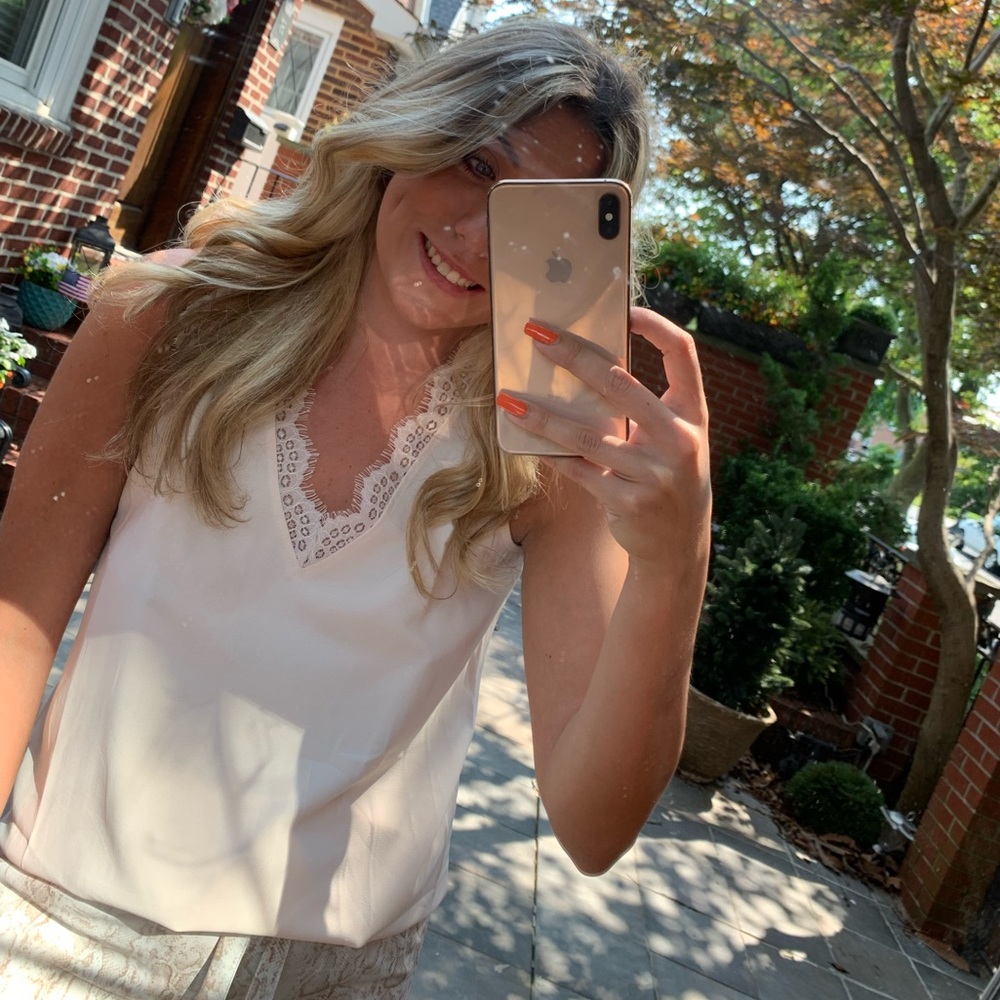 Apricot Lace Neck Tank Top